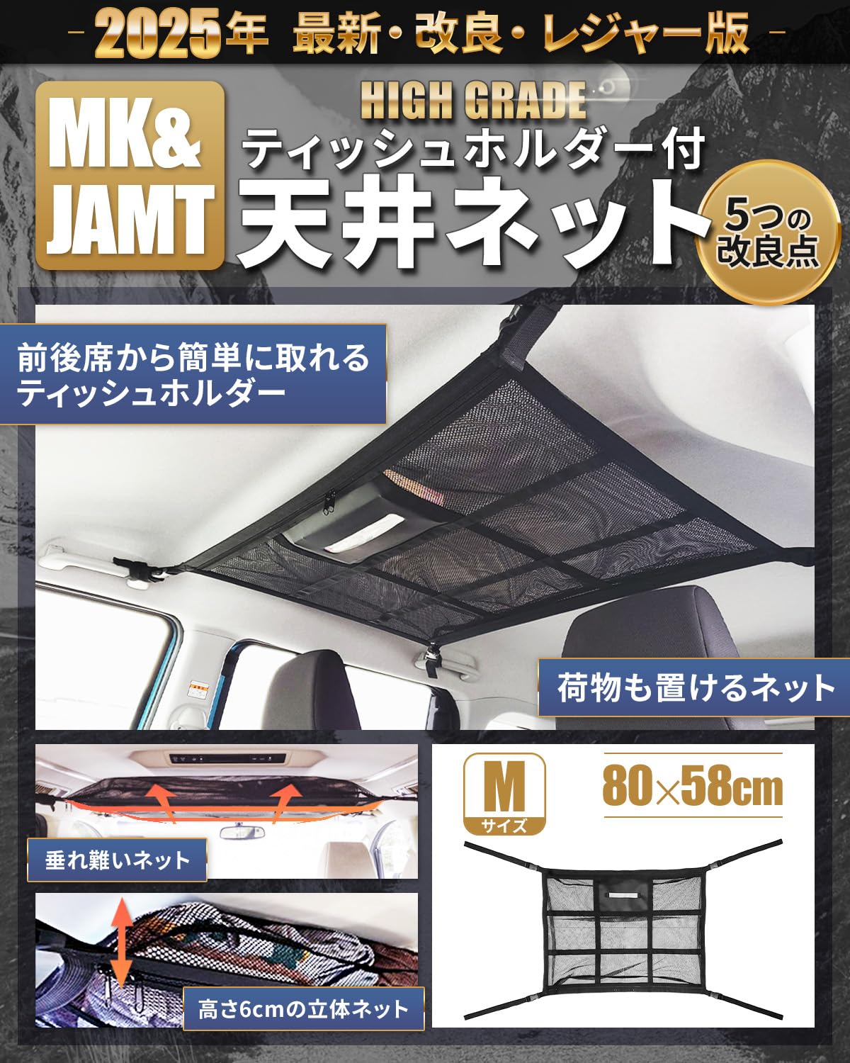 

MK&JAMT R5 Improved Model Car Storage Roof Net, Tissue Holder, M Size (31.5 x M чорний