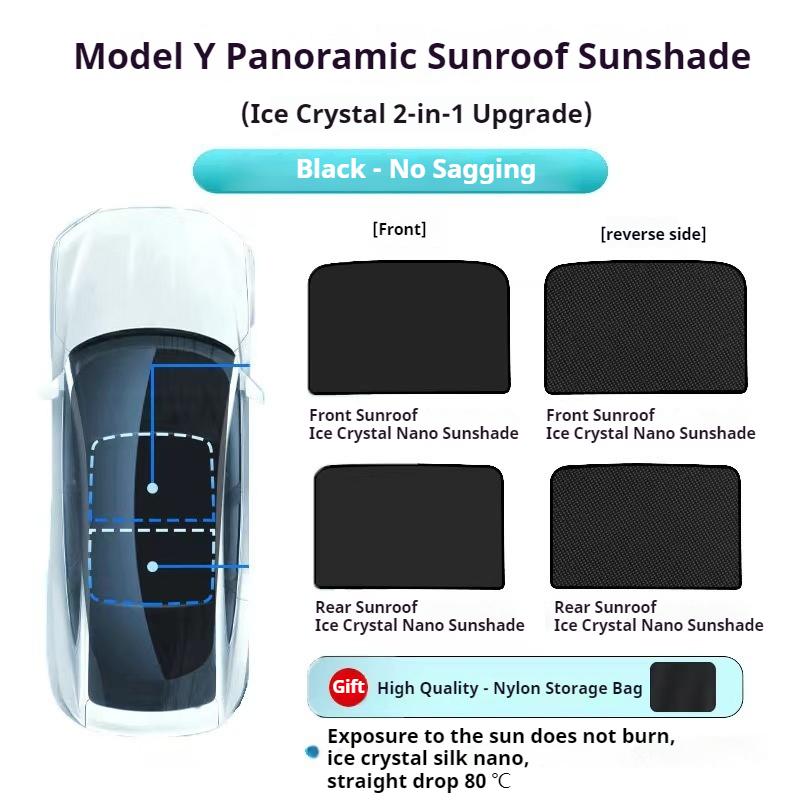 For Tesla Model 3/Y Model 3 Highland Model Y Juniper 2025+ Ice Cloth Buckle Glass Roof Sunshade Car Front Rear Sunroof Skylight