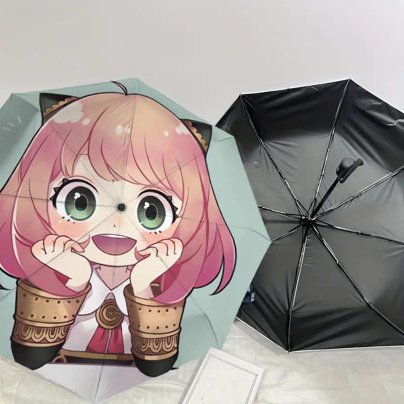 1PC Cat-eared Chibi Pattern Small Travel Compact Windproof Umbrella, Automatic Folding Umbrella, Automatic Open/Close ,Gift-65