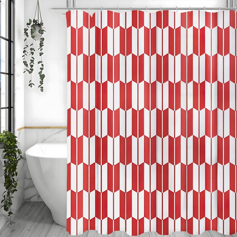 

Red and white blocks Shower Curtain Washable Dirt-Resistant Shower Head waterproof Polyester Bath Curtain For Home Decor 90x180CM