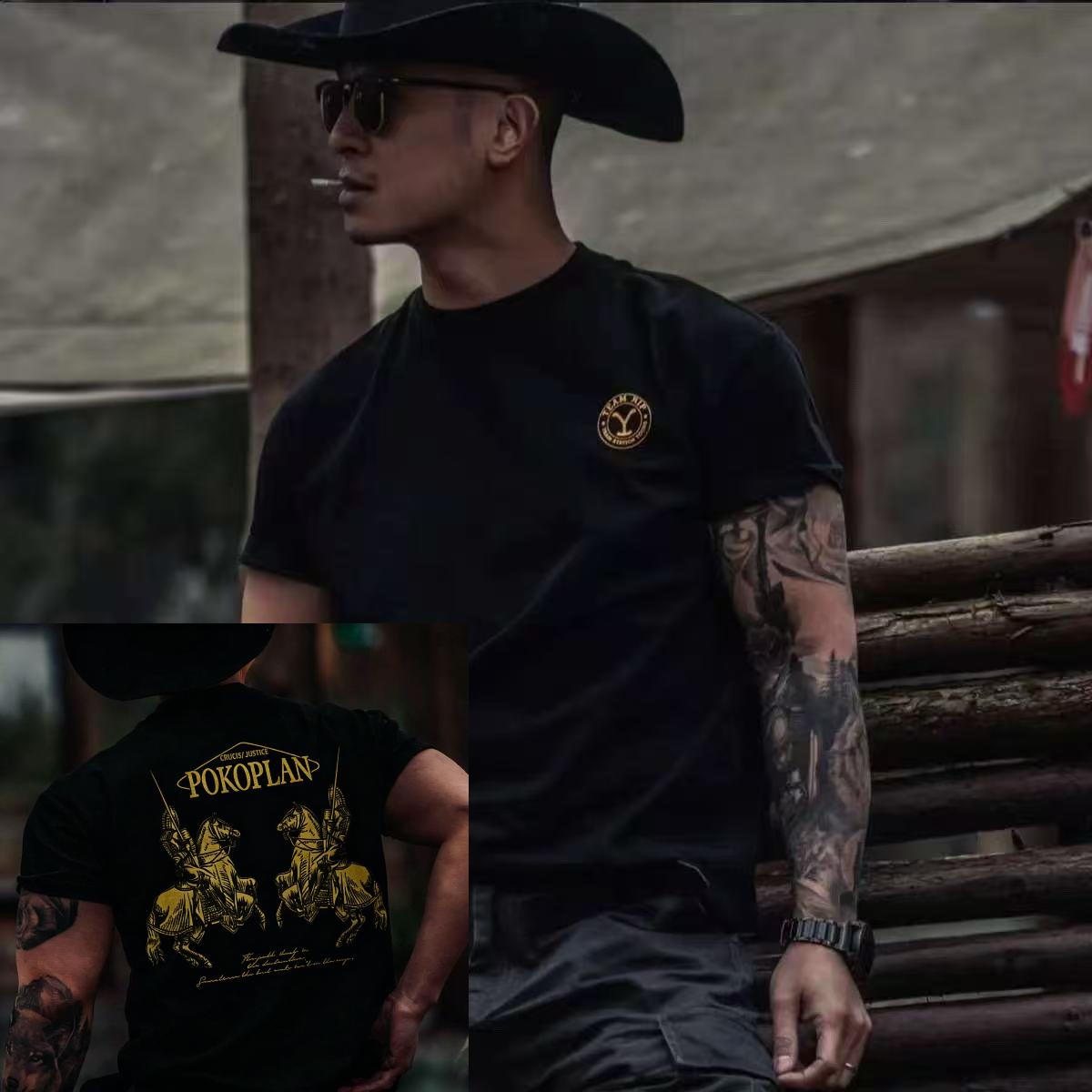 Shortsleeved Crewneck Mens Summer New Style Knight Print Loosefitting Versatile Trendy Mens and Womens Streetwear American S