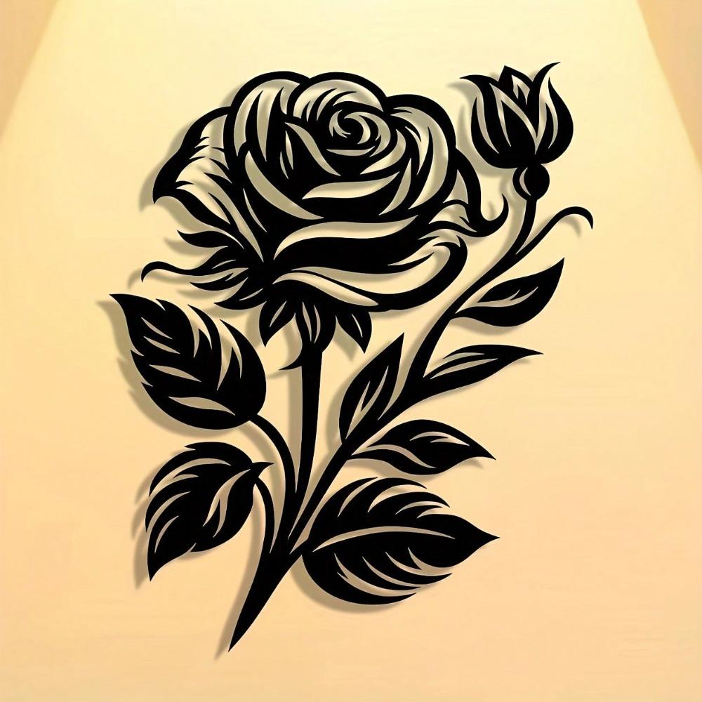 Black White Metal Rose Wall Art Iron Flower Decor for Home Office Cafe Gift