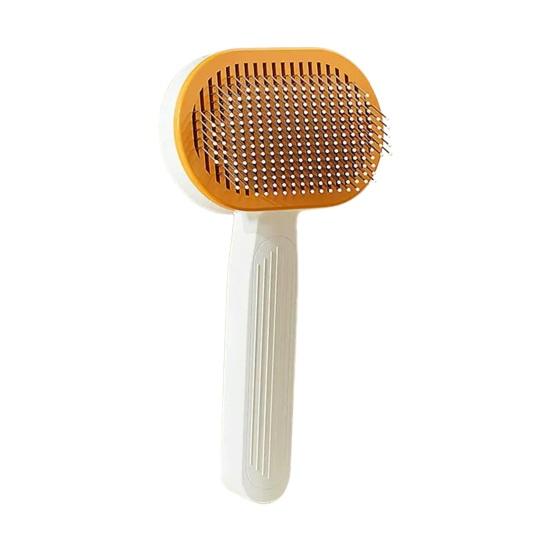 Pet Grooming Comb Self-Cleaning Dog Shedding Brush Angled Stainless Steel Teeth Massage Comb
