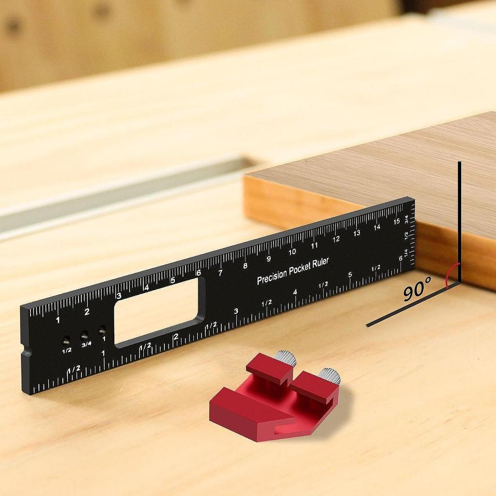 Woodworking Ruler with Slide Stop Portable inch and Metric Professional Square Ruler Marking Ruler Adjustable Sliding Ruler