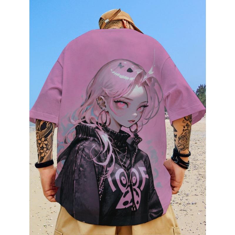 Nova camiseta casual masculina com estampa de beleza bidimensional impressa em 3D, manga curta, moda de rua, estampa de anime, top de gola redonda