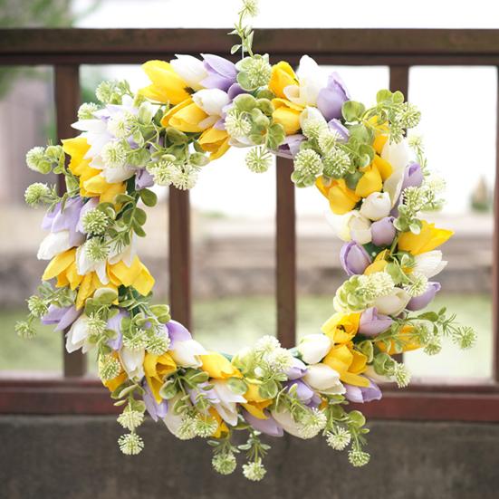 

15 Inch Tulip Wreath for Front Door Spring Summer Faux Silk Wreath C