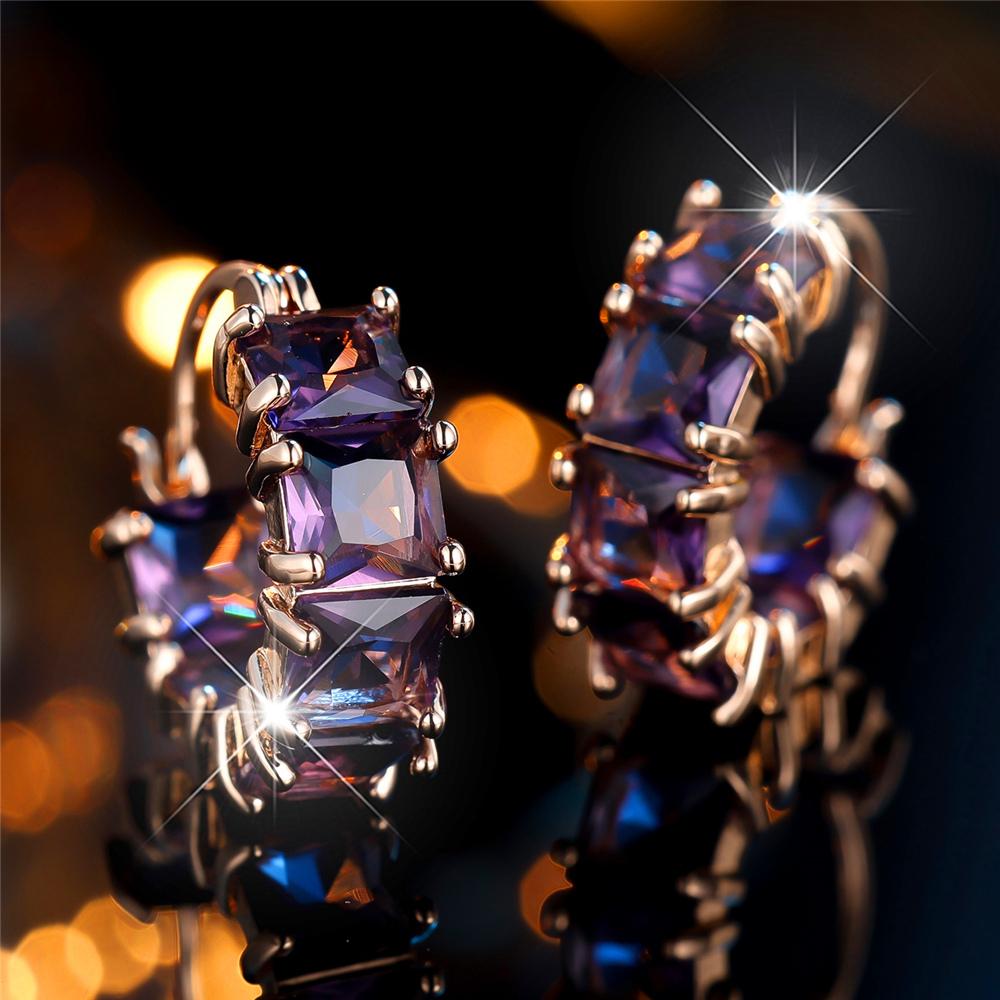 Orecchini a Cerchio da Donna di Lusso con Grande Pietra di Zircone Viola Moda Colore Oro Gioielli da Matrimonio per Donne