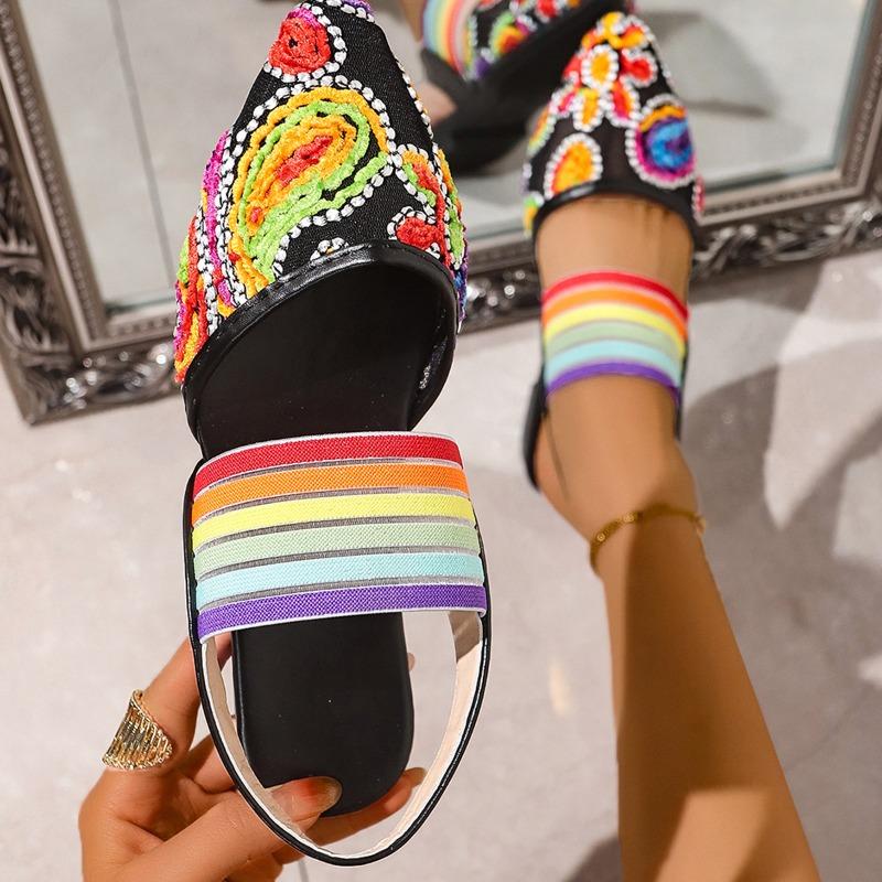 2025 Embroidery Women Loafers Plus Size 43 Women Shoes Mesh Lace Flats Slip on Slingbacks Sandals Female Casual Footwear