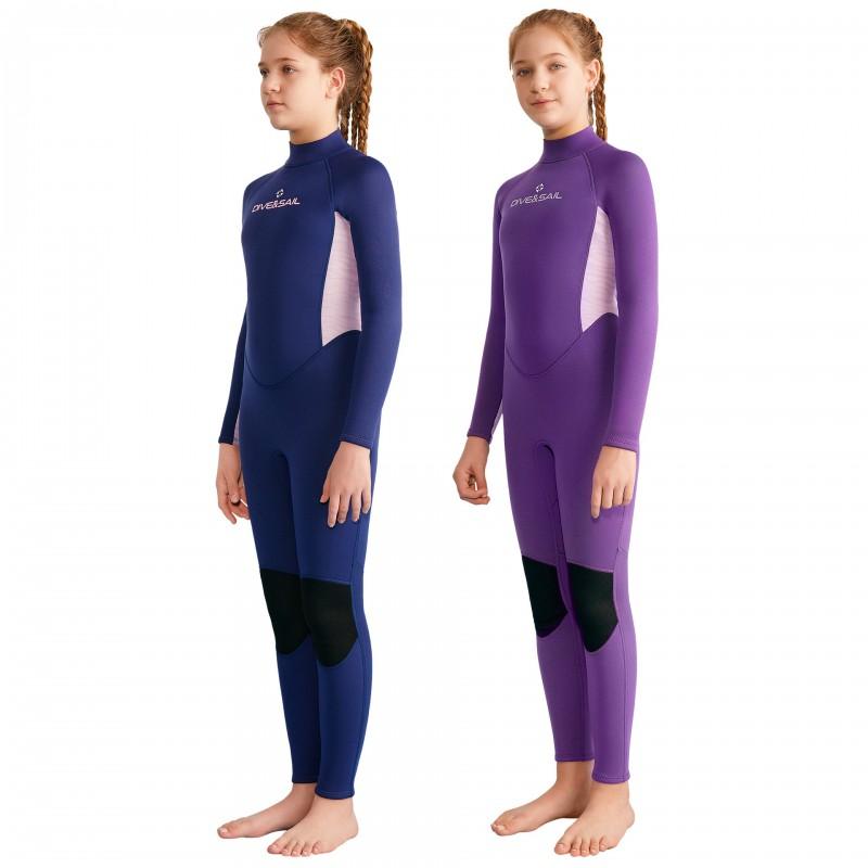 DIVESAIL 2.5mm Neoprene Wetsuit Girls Kids Long Sleeve Full Body Dive Suit Warm Water Sports Surfing Snorkeling