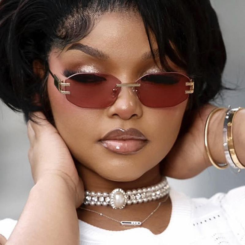 Frameless sunglasses, irregular trimming, multi-deformation, small frame, European and American trend sunglasses, fashionable and high-end sunglasses.