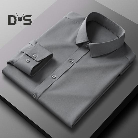 Men's Dress Shirt Long Sleeve Lapel Button Down Shirt Solid Color Formal Business Shirt for Work Dates Interviews Weddings