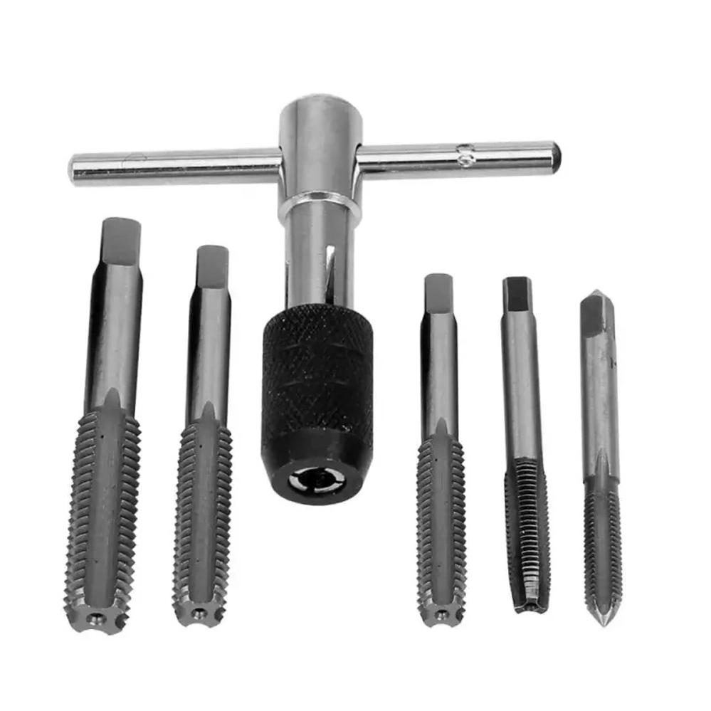 

6Pcs/set Alloy T-shaped Handle Wrench Manual Thread Drill Bit Adjustable M3-M8 Tapping Accessories Household Hardware Tools