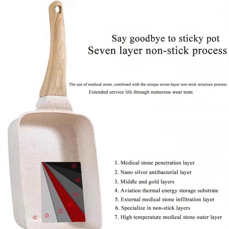 Olla japonesa cuadrada para cocinar tamako, sartén para tortillas, rollos de huevo con mango anti-escaldaduras desmontable para todas las estufas, olla sin humo