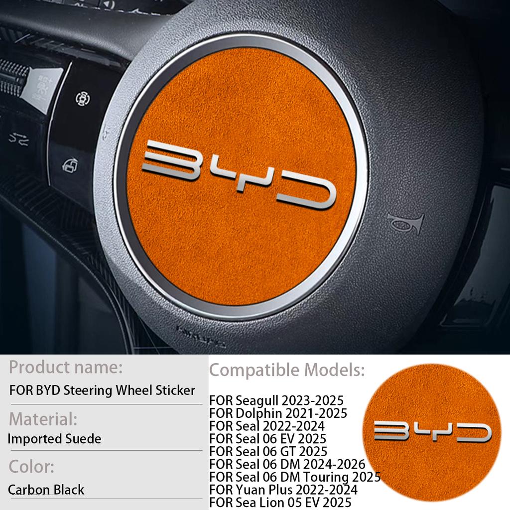 For BYD Series Car Steering Wheel Sticker for Seal 06 Dolphin Seagull Yuan Plus Suede Steering Wheel Anti-Scratch  Accessories