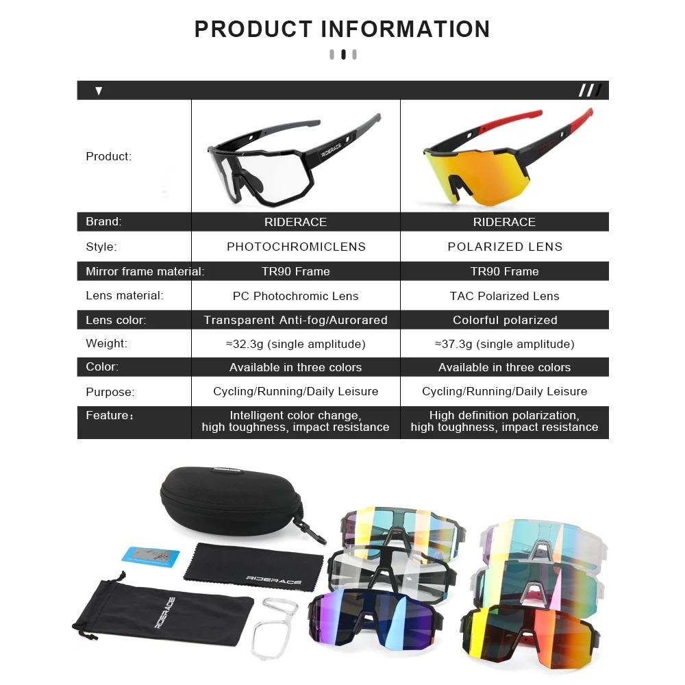 RIDERACE Cycling Sunglasses Photochromic For Men Women Sun Glasses MTB Mountain Bike Eyewear Sports Road Bicycle Goggles UV400
