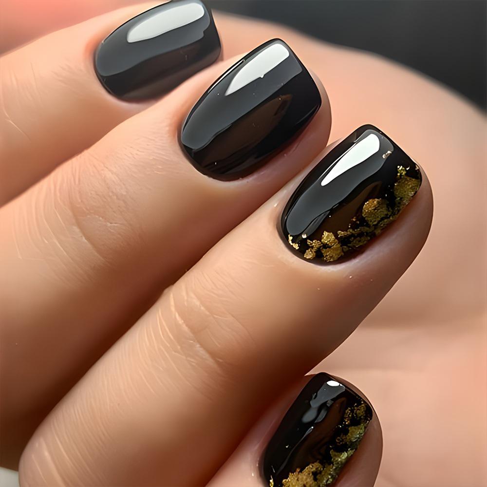 

Minimalist Dark Gold Foil False Nail Tips