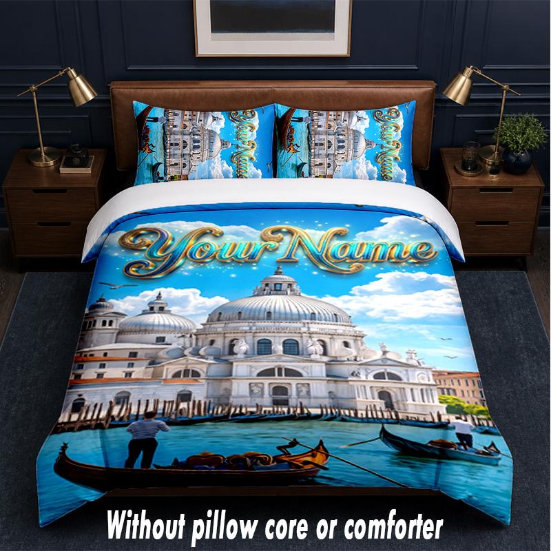 Fantasy Magic Theme Custom Text Or Name 3Pcs Bedding Set,1 Flat Sheet & 2 Pillowcases Personalized Home Bedding