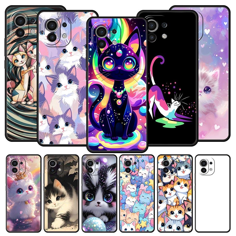 Colorful Cat Design Phone Case Cover for Xiaomi Mi 17 15 14 13 12 11 Ultra 15T 14T 13T 12T 11T Pro Lite 5G Soft TPU Shell Fundas