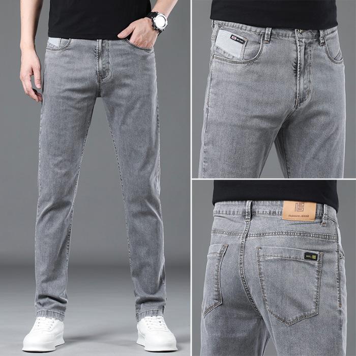 Smoky Gray Tensile Jeans Men's Summer Thin Slim Elastic Retro Casual