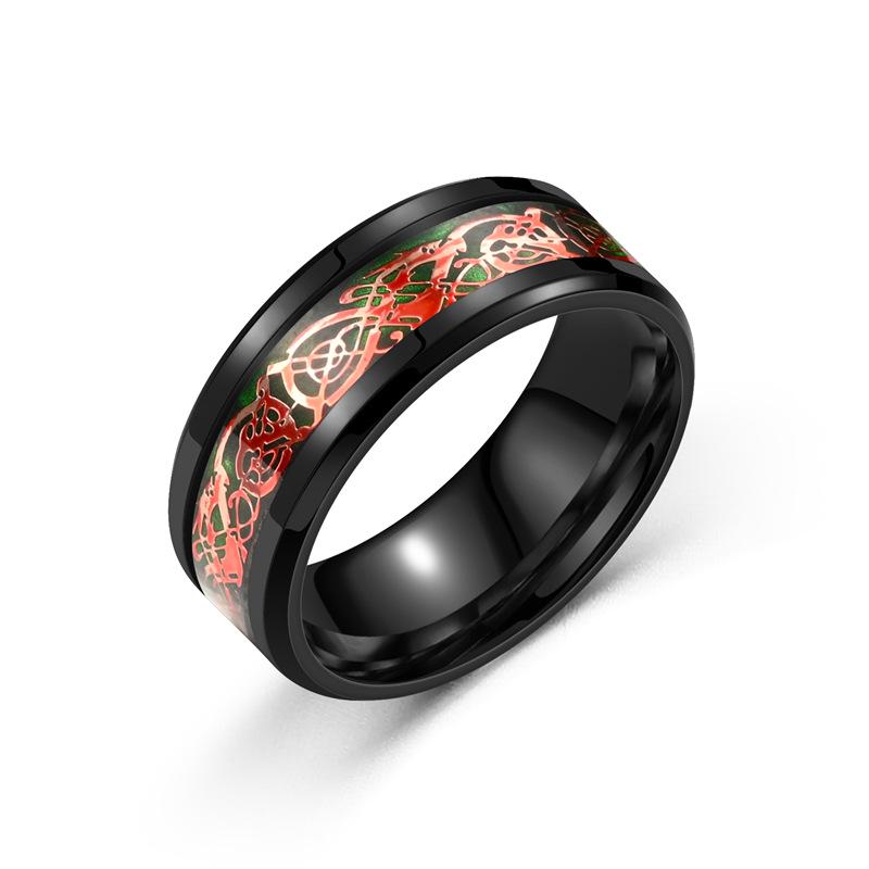 Dragon Pattern Titanium Steel Men's Ring - European and American Fashion Couple Jewelry