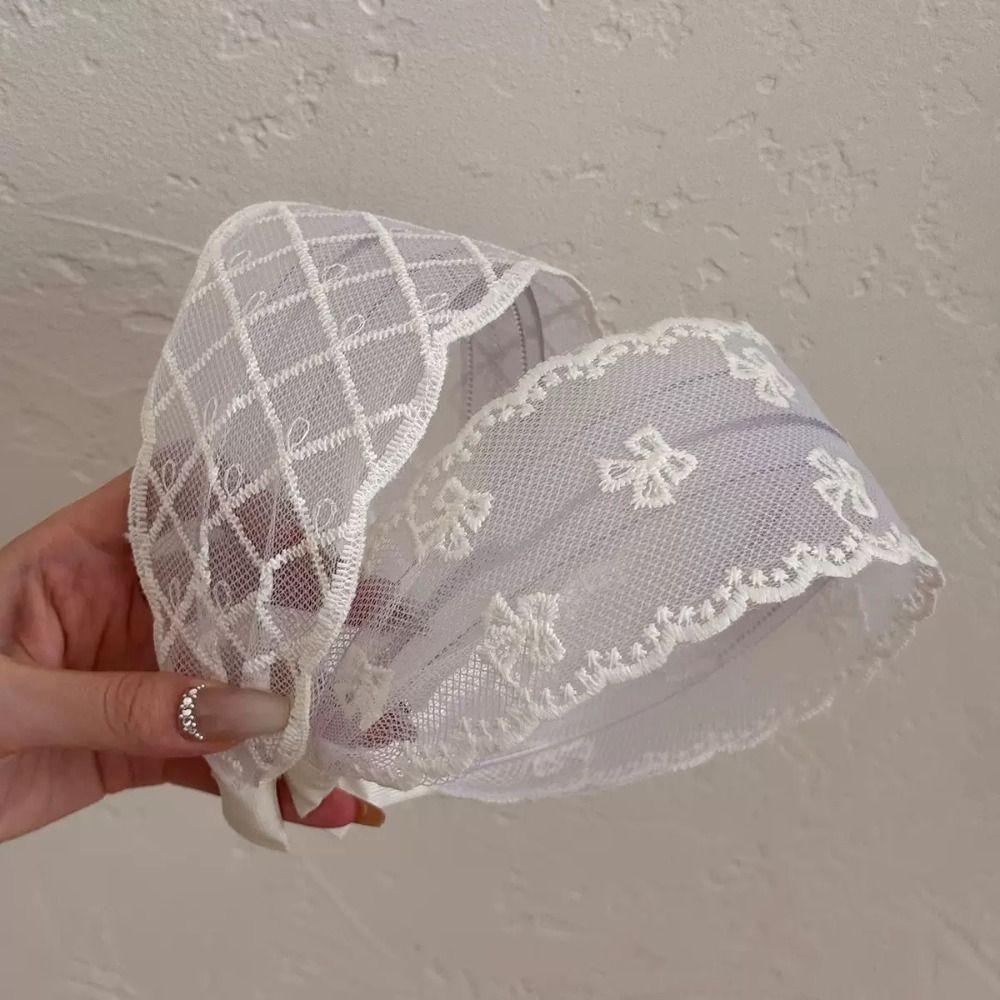Koreanischer Stil Stickerei Spitze Stirnband Breite Ränder Netz Haarreif Elegante Schleife Haarband Damen