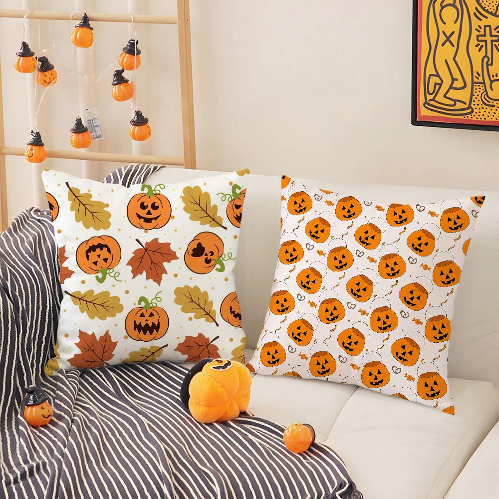 Pillow Case Cute Halloween Scary Pumpkin Holiday Horror Atmosphere Short Plush Double-sided Printing Home Cushion Cover