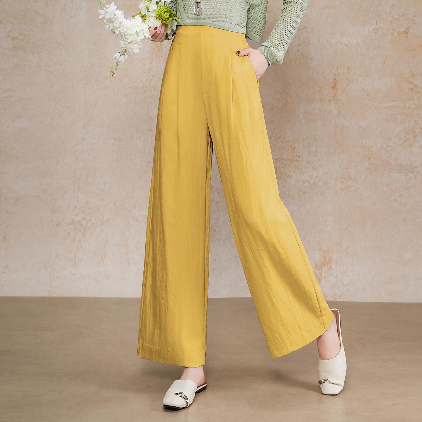 

2026 Spring Elastic High-Waisted Wide-Leg Loose Women s Pants L жёлтый