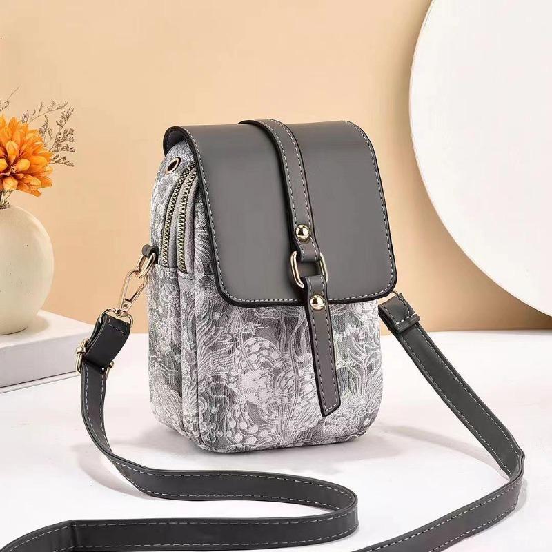 Women Vintage Crossbody Phone Bag Mobile Phone Bag PU Leather Multi-compartment Shoulder Bag Rivet Decoration Multi-functional Storage Wallet Handbag