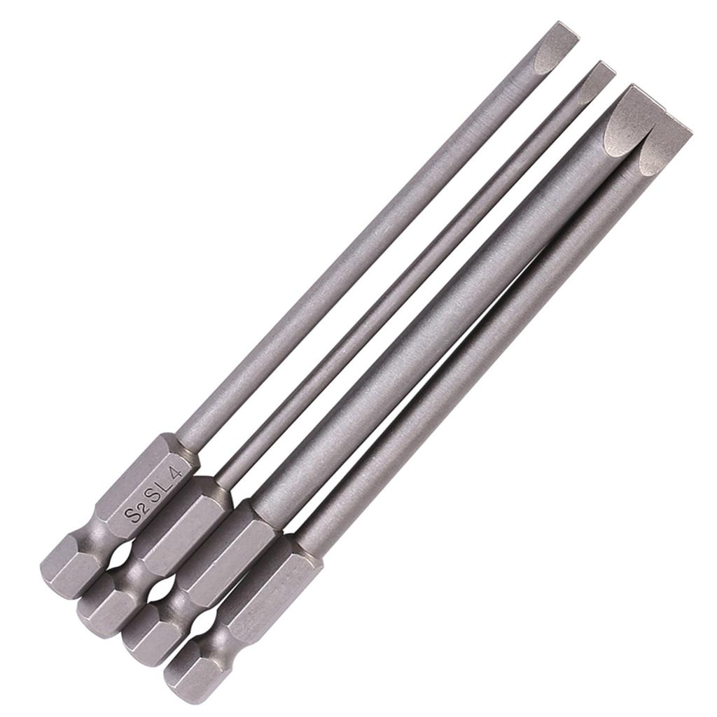 4 Stück 100mm S2 legierter Stahl 14" Sechskantschaft 3mm6mm Magnetische Schlitzschraubendreher-Bits
