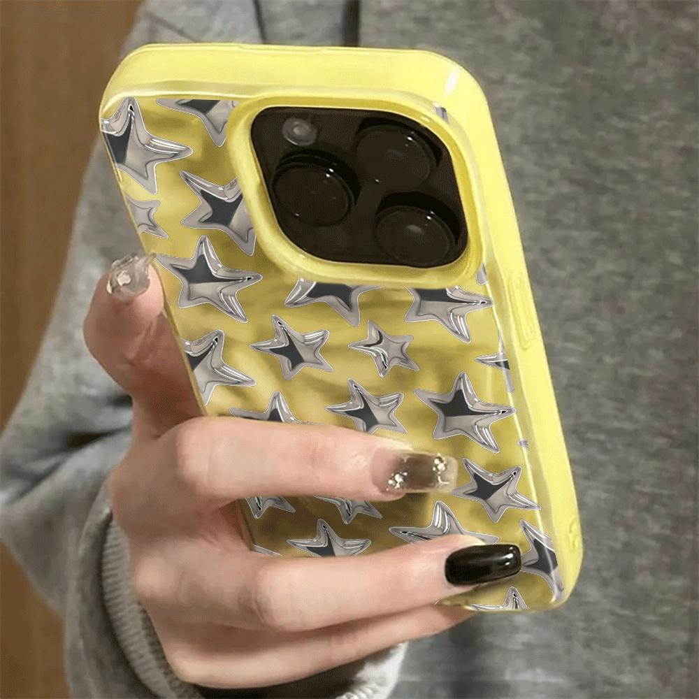 Stars Y2k Ins 3D Irregular Wrinkle Meteorite Phone Cases for IPhone 17 16 15 14 Plus 13 12 11 Air Pro Max Shockproof Glossy Soft
