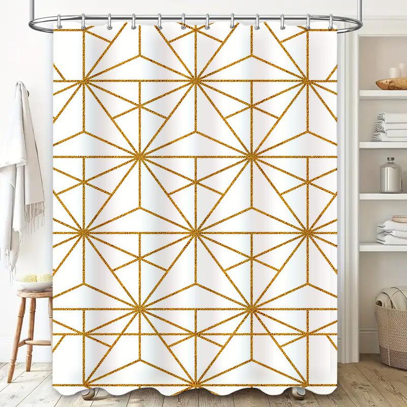 Modern Geometric Shower Curtain With Gold Lines Home Decor Bathroom Accessories For Kids Bathrooms Easy Hanging Rod Set Included