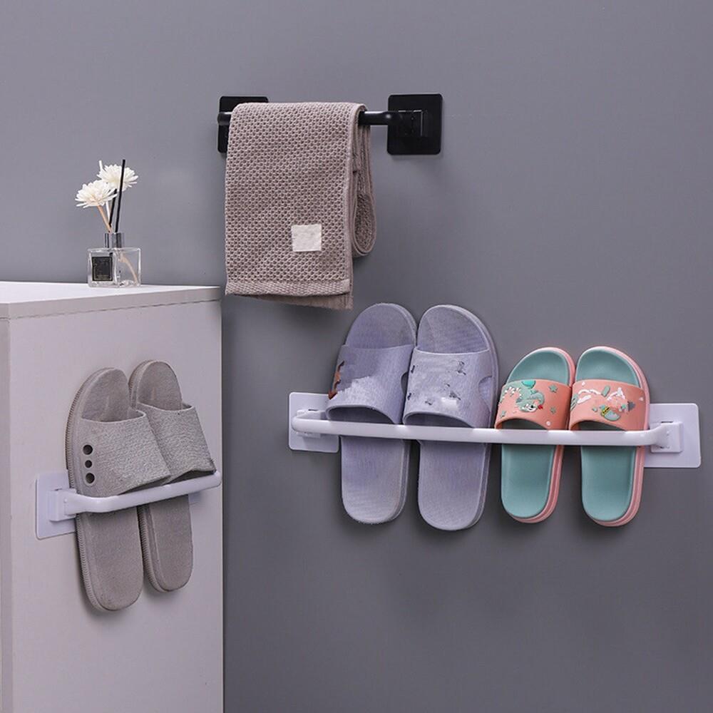 Bathroom Towel Rack Holder Self Adhesive Storage Shelf Shoe Rack Without Drilling Kitchen Cabinet Dishcloth Rack Hanger Rod