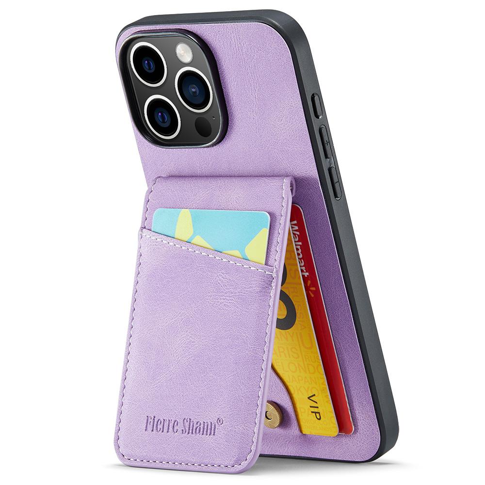 FIERRE SHANN For iPhone 16 Pro Max Case Card Holder Kickstand Leather RFID Blocking Back Cover