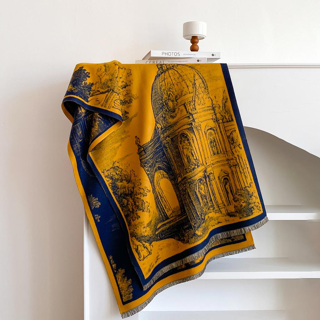 New Classical Architecture Style Cashmere Women Print Double-sided Scarf  Winter Warm Shawl Pashmina Female Outdoor Scarves