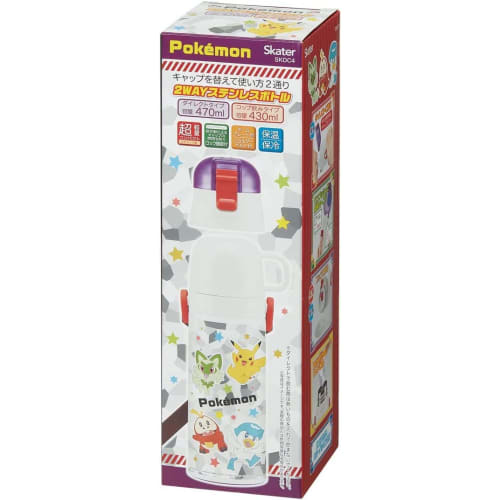 Skater Children's Stainless Steel Water Bottle 2-Way Direct Drinking 470ml Cup Drinking 430ml Pokemon 23N Child-friendly Lightweight Type Boys Thermal