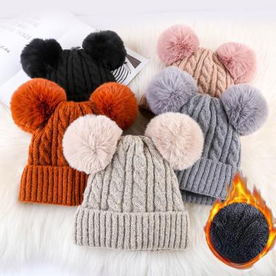 Winter Women's Adult Velvet Thickened Double Fur Ball Hat Korean Style Cute Cold Hat Personalized Warm Wool Knitted Hat