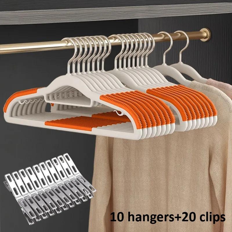 10 Velvet Hangers & 20 Clips Combo,30-Pcs Total - Anti Slip Heavy Duty Slim Hangers for Blouses,Pants & Scarves, Multiple Colors