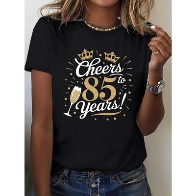 Taglie Europee T-Shirt 85° Compleanno Donna - Cin Cin a 85 Anni Stampa Grafica Glitter Oro Idea Regalo Divertente per Donne di 85 Anni