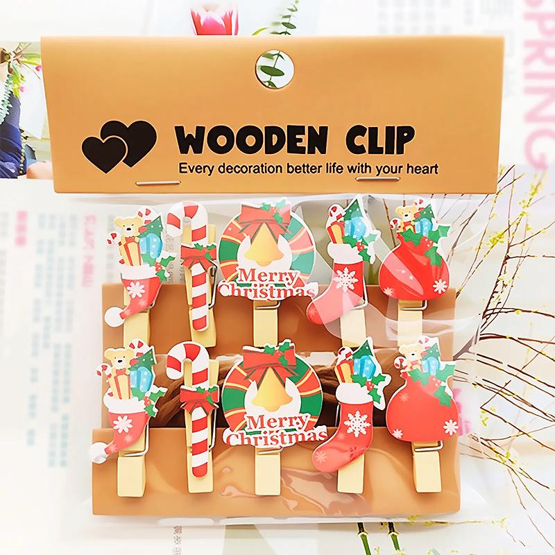 Cartoon Photo Display Decorated Odorless Christmas DIY Festive Atmosphere Gift Embellishment Wooden Clip Creative