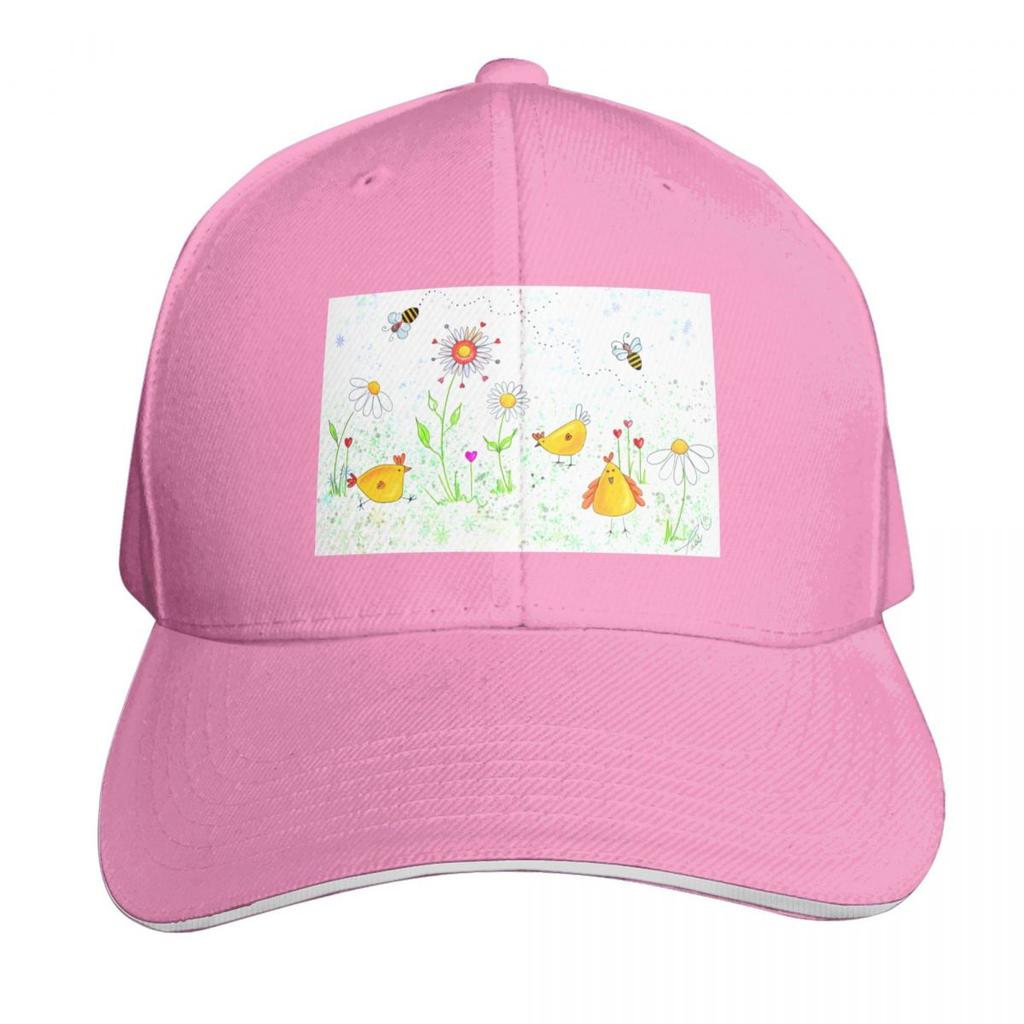 Chickens illustration happiness bees by Pascale Breton Baseball Cap Big Size Hat birthday Snapback Cap Unisex Luxury Brand Womens