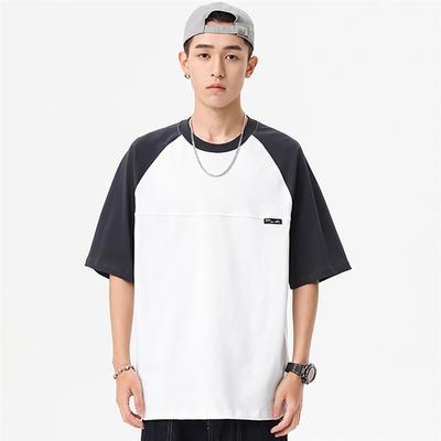 Baumwoll Kurzarm T-Shirt Herren Sommer Raglanärmel Kontrastfarbe Trend Locker