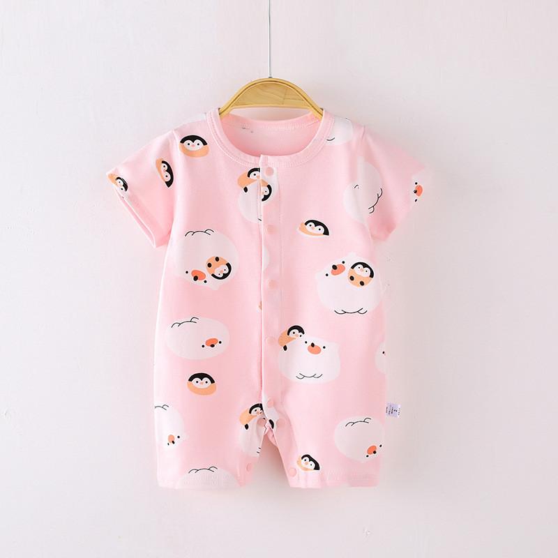 Elephant Penguin Bear Dinosaur Prints Baby Cotton Short Sleeve Romper With Safety Closure For Newborns