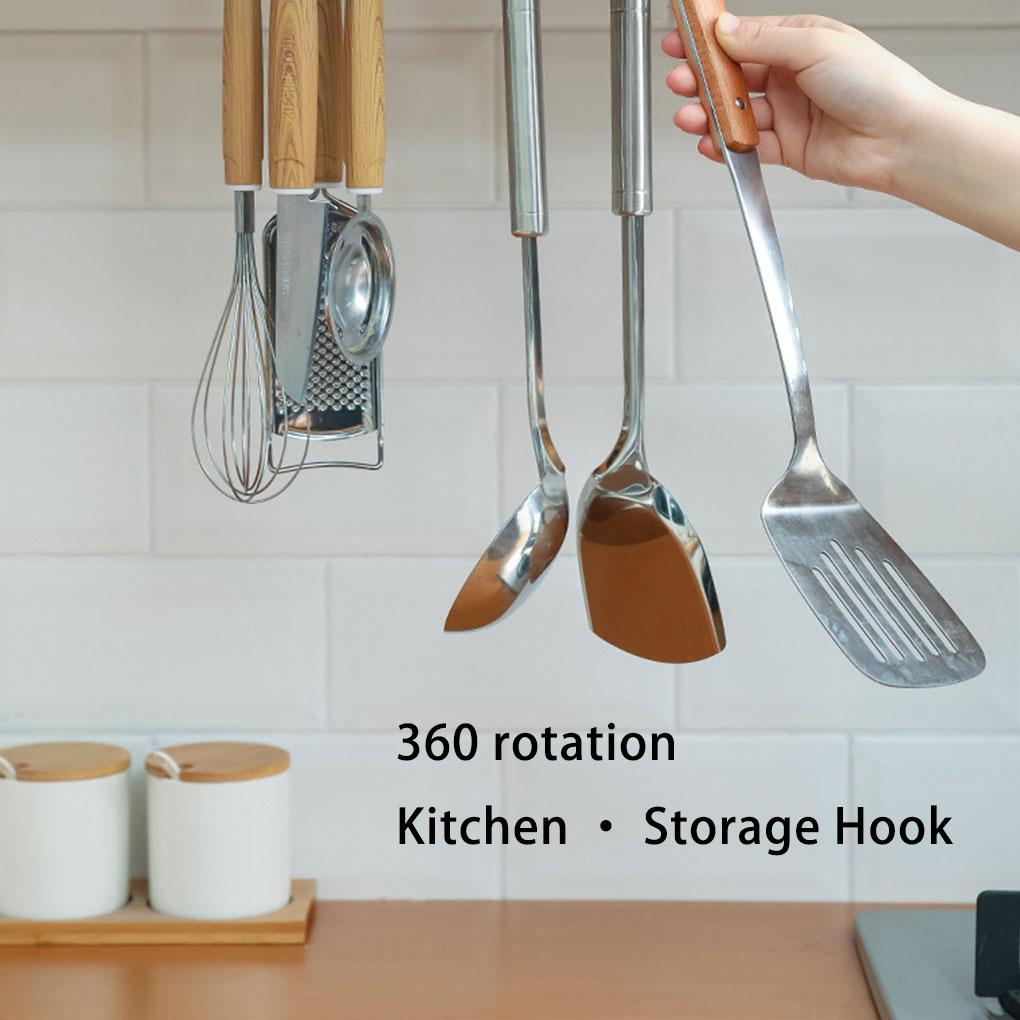 Kitchen Hanger Self-adhesive 360 Degree Rotatable 6 Claw Detachable Cup Cooking Tool Brush Rack Holder Accessories