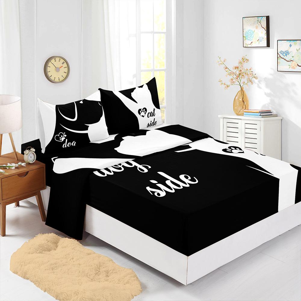 

Four-Piece Mattress Digital Printing Mattress Protective Cover Bedding Black And White Letters (90cm * 190cm * 40cm) Pillowcase * 1