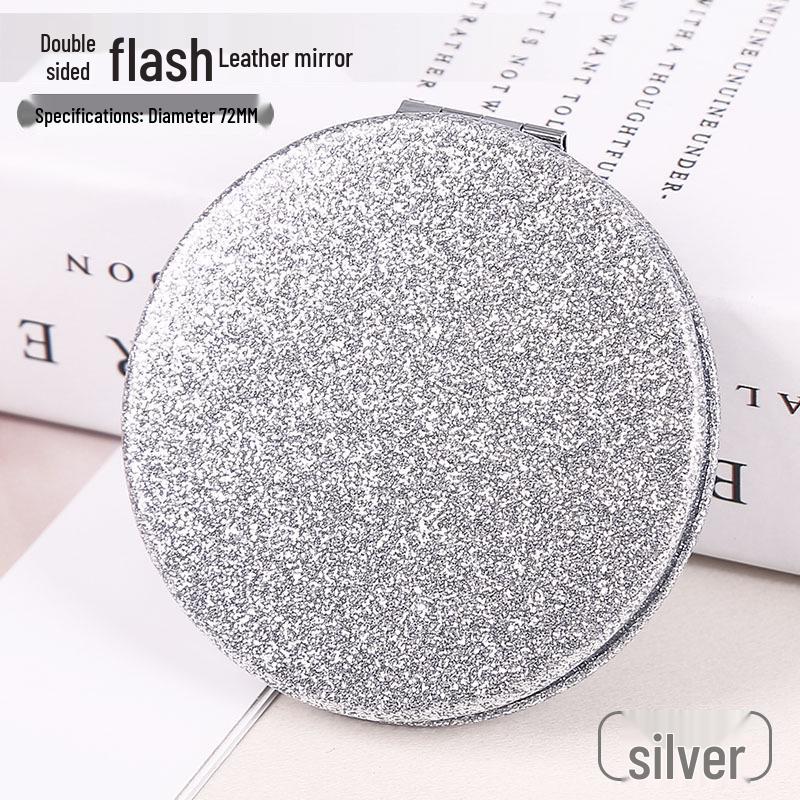 White PU Leather Folding Pocket Mirror - Creative Portable DIY Metal Student Mirror