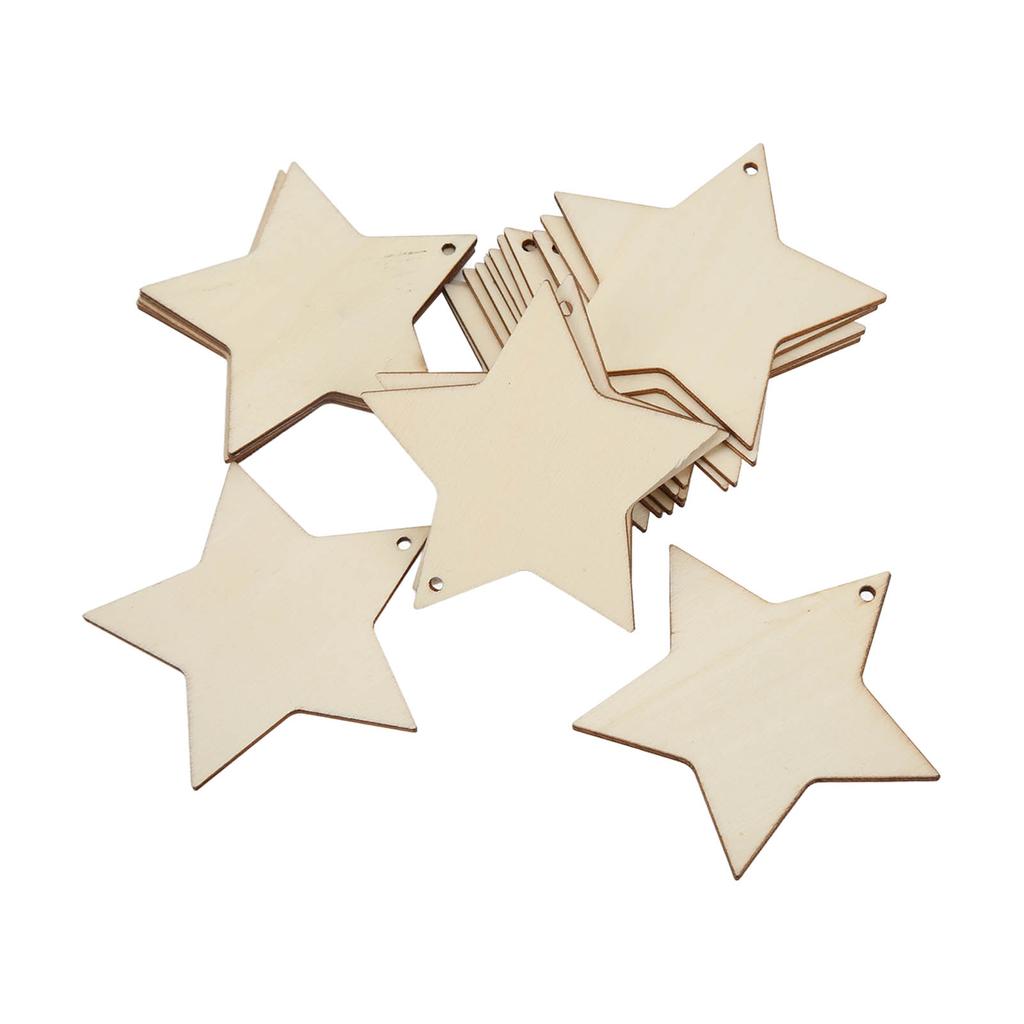 20Pcs Wooden Star Ornaments Smooth Touch Non Toxic Durable Antiallergic Star Wood Chip