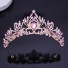 DIEZI Elegant Korean AB Pink Red Crystal Tiara Crown Women Girls Party Wedding Princess Rhinestone Bridal Crown Hair Jewelry