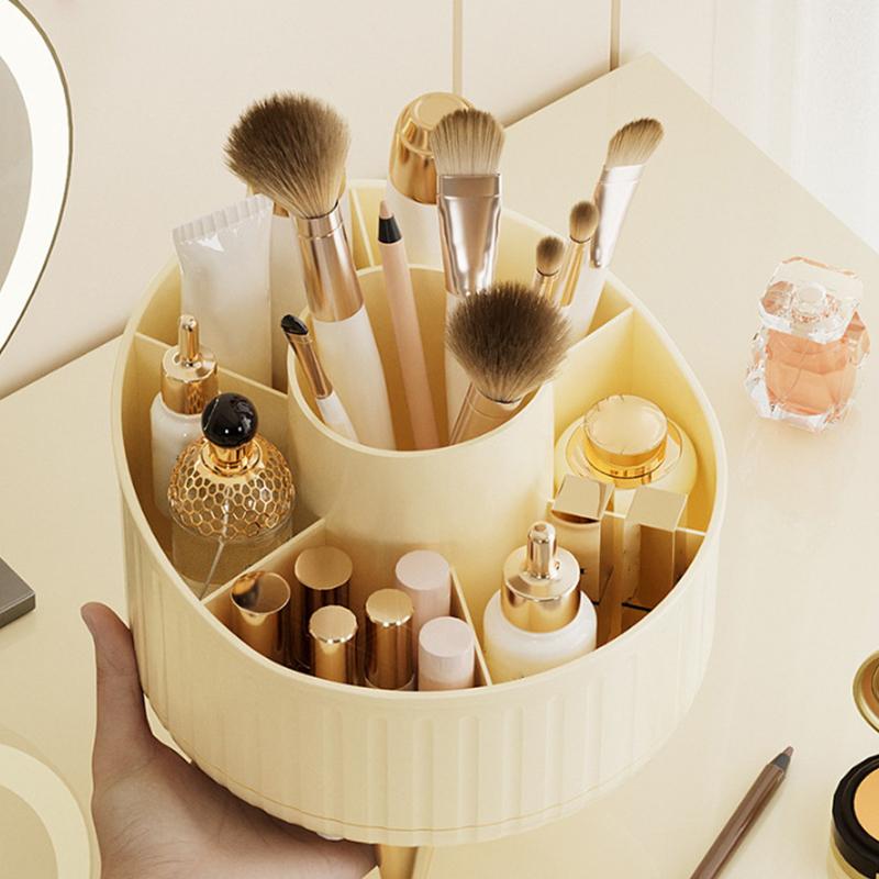 360° Rotating 7 Slot Makeup Brushes Holder Organizer Multi-Functional Desk Storage Cosmetics Storage For Vanity Desktop Bathroom