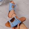 Fashion 2025 Summer New Women's Roman Style Solid Buckle Strap Design Flat Bottom Cool Slippers Comfortable Lightweight Fashion Sandals
