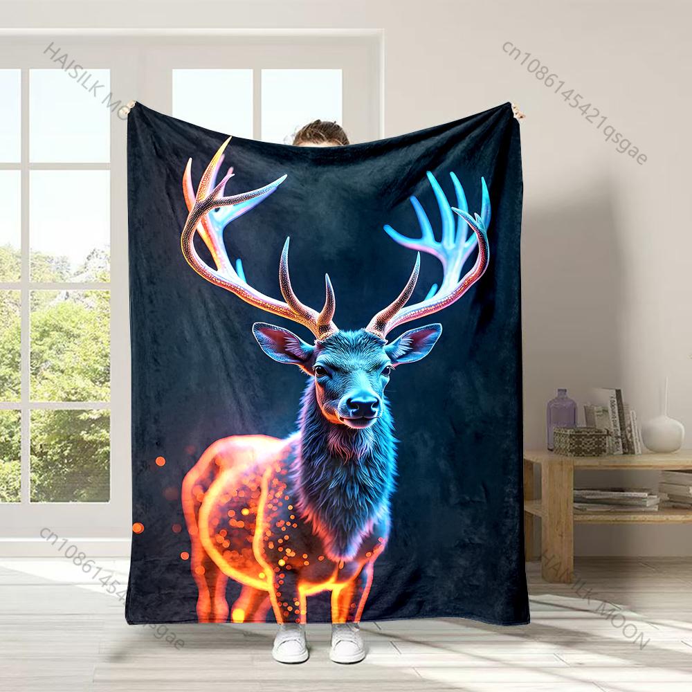 

1PC Glowing deer in darkness Print Adult Children Warm Blankets Home Travel Car Soft and Comfortable Suitable for all seasons 75x100cm